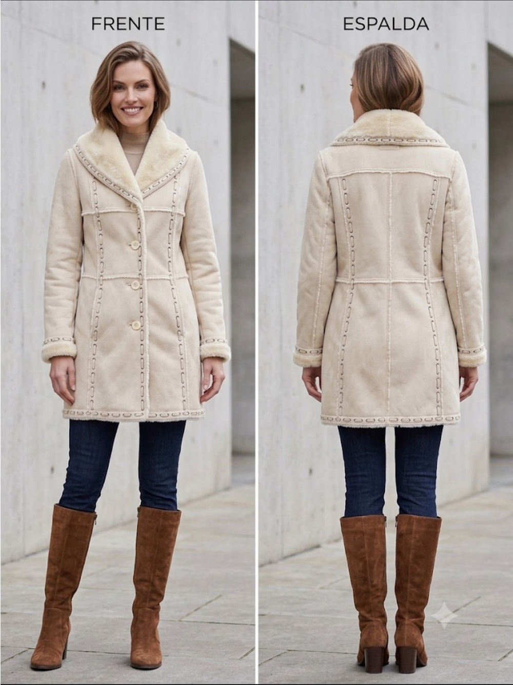 dennis basso Cream Faux Shearling Button Jacket